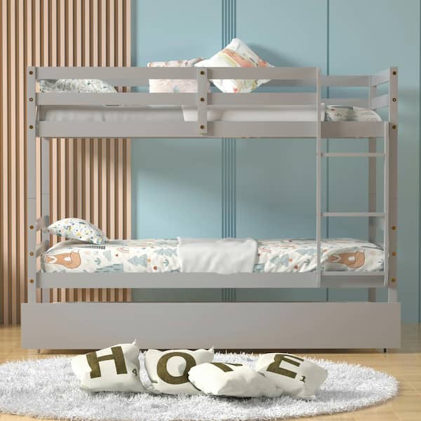 Seafuloy Gray Pine Twin Bunk Bed with Trundle