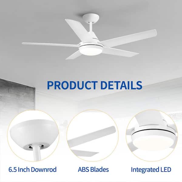 PUDO Modern 48 in 1-Light Integrated LED Indoor White Ceiling Fan 