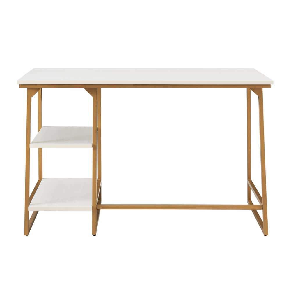 White and Gold Reversible Stepped Tier Shelf Desk