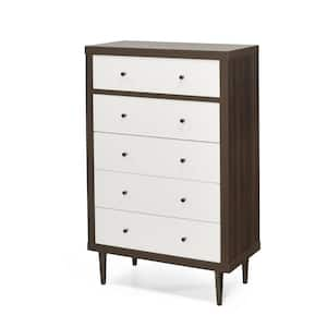 Walnut Brown, White 4 Drawers 31.1 in. Dresser Without Mirror