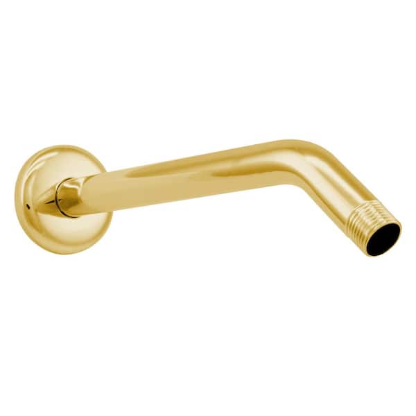 Westbrass 1/2 in. IPS x 10 in. Round Wall Mount Shower Arm with Sure Grip Flange, Polished Brass
