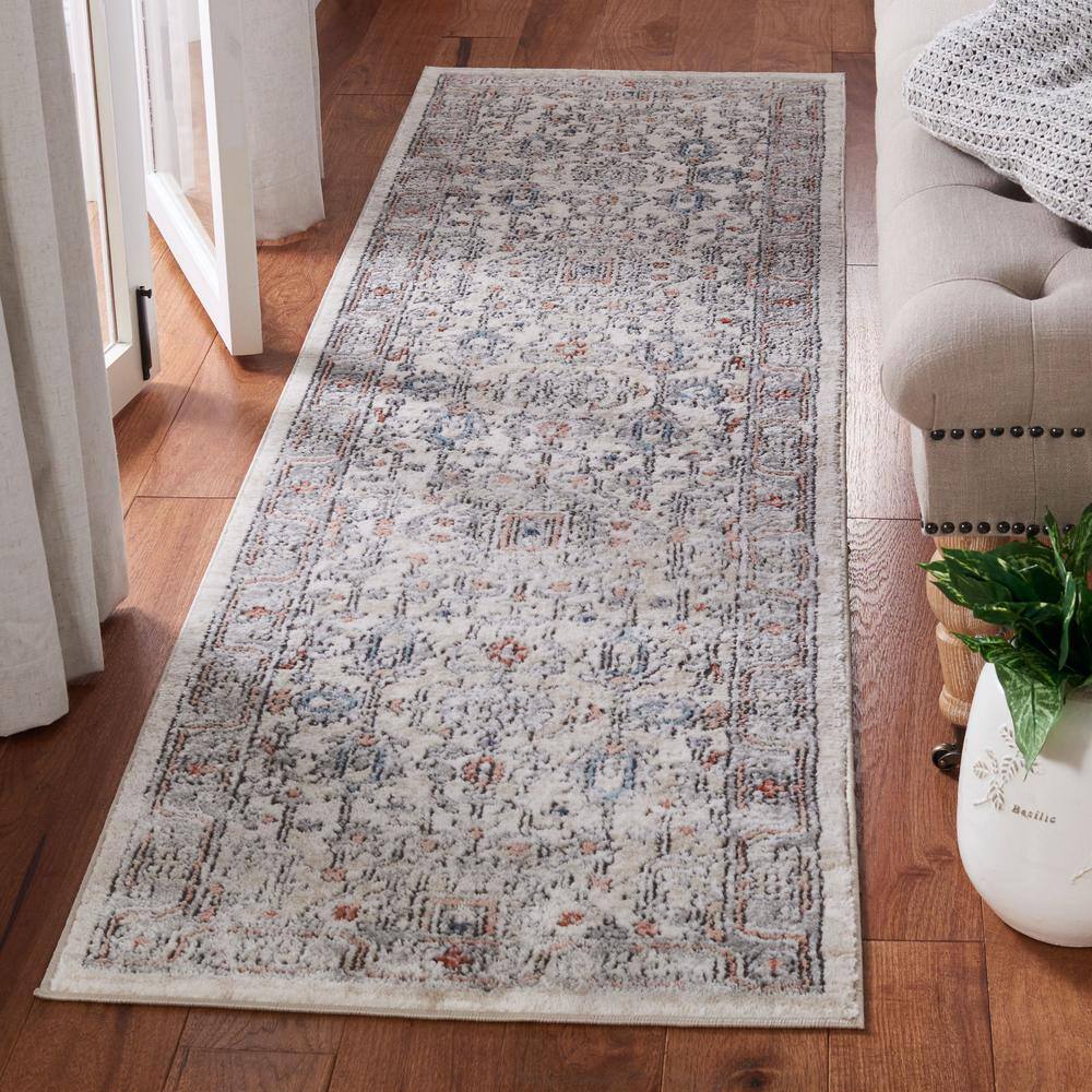 Grey and Ivory Medallion Hand-Knotted Runner Rug