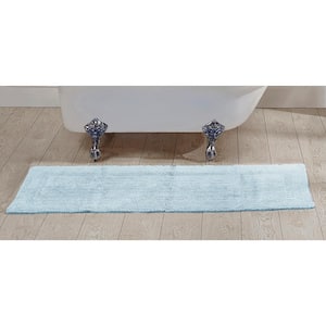 Lux Collection Blue 20 in. x 60 in. 100% Cotton Reversible Race Track Pattern Bath Rug