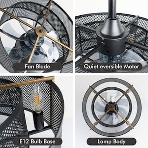 11.02 in. Indoor Black Industrial Farmhouse Ceiling Fan Ceiling Fan Light Kit Without Fixture (with Remote)