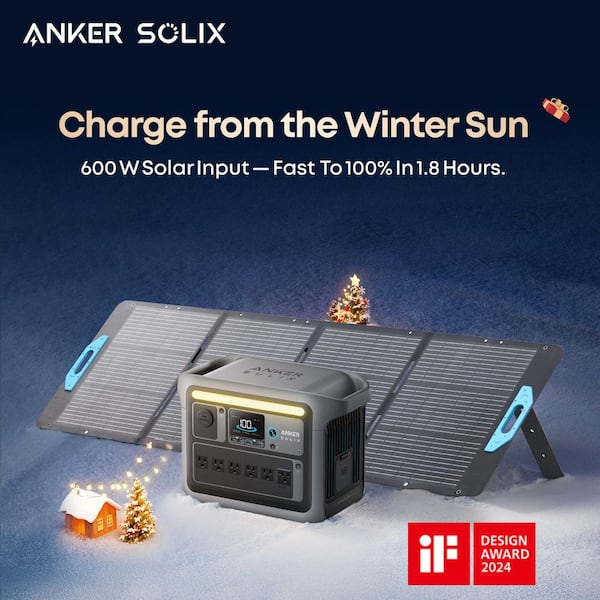 1,800-Watt/1,056Wh SOLIX C1000X Solar Generator w/1 200W Solar Panel,Home/Outdoor/RV Push Button Start Battery Generator