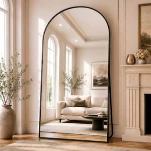 30 in. W x 71 in. H Arched Classic Black Aluminum Alloy Framed Oversized Full Length Mirror Floor Mirror