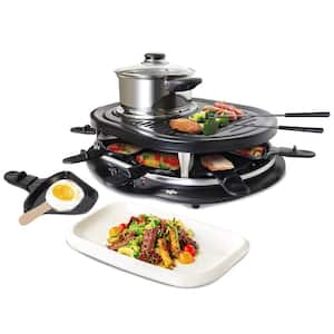8 Person Raclette and Cheese Fondue Set with Granite Stone, Electric Indoor Grill, Black