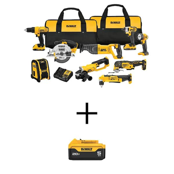 DEWALT 20V MAX Cordless 9 Tool Combo Kit 2 20V 2.0Ah Batteries and 1 20V 5.0Ah Battery DCK940D2W205 The Home Depot