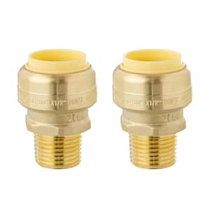 3/4 in. Push-Fit x 1/2 in. Male Pipe Thread Brass Coupling (2-Pack)