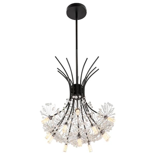 OUKANING 19.68 in. 13-Light Black Modern Crystal Chandelier for Living Room Dining Room with No Bulbs Included