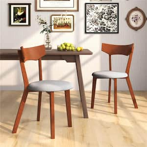 Walnut Fabric Armless Dining Chair Set of 2 with Rubber Wood Legs Padded Seat Cushion