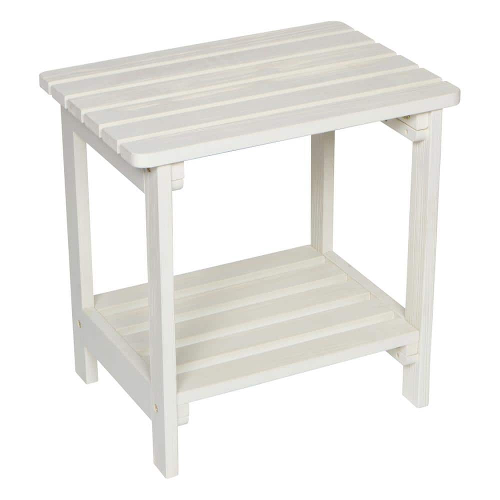 Eggshell White Cedar Wood Rectangular Side Table with Shelf