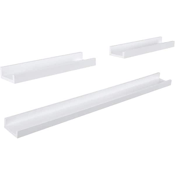 Unbranded 18 in. and 44 in. White Kiera Grace Edge 3-Piece Floating Photo Frame Wall Shelves