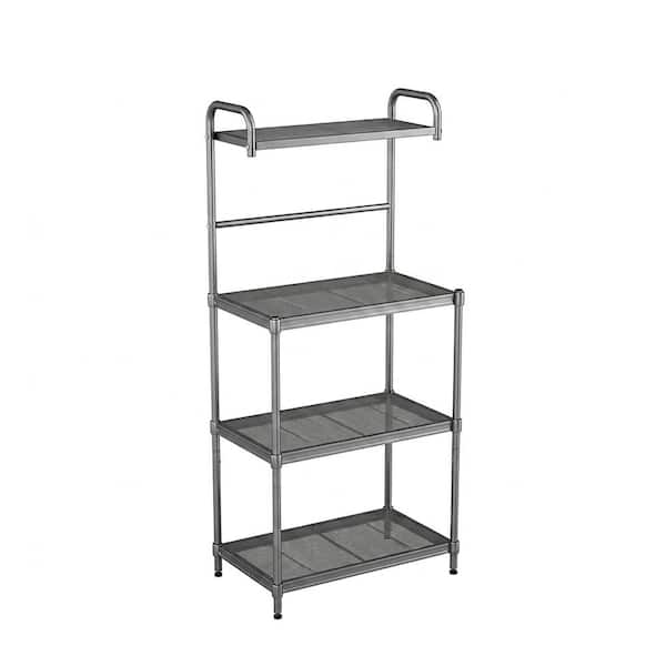 4-Tier Kitchen Microwave Storage Rack 55 lb. Per Shelf Mesh Wire Iron Frame Rust-Resistant Top Bar Hook Accessories
