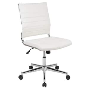 27.3 in. Width Big and Tall White Faux Leather Executive Chair with Adjustable Height