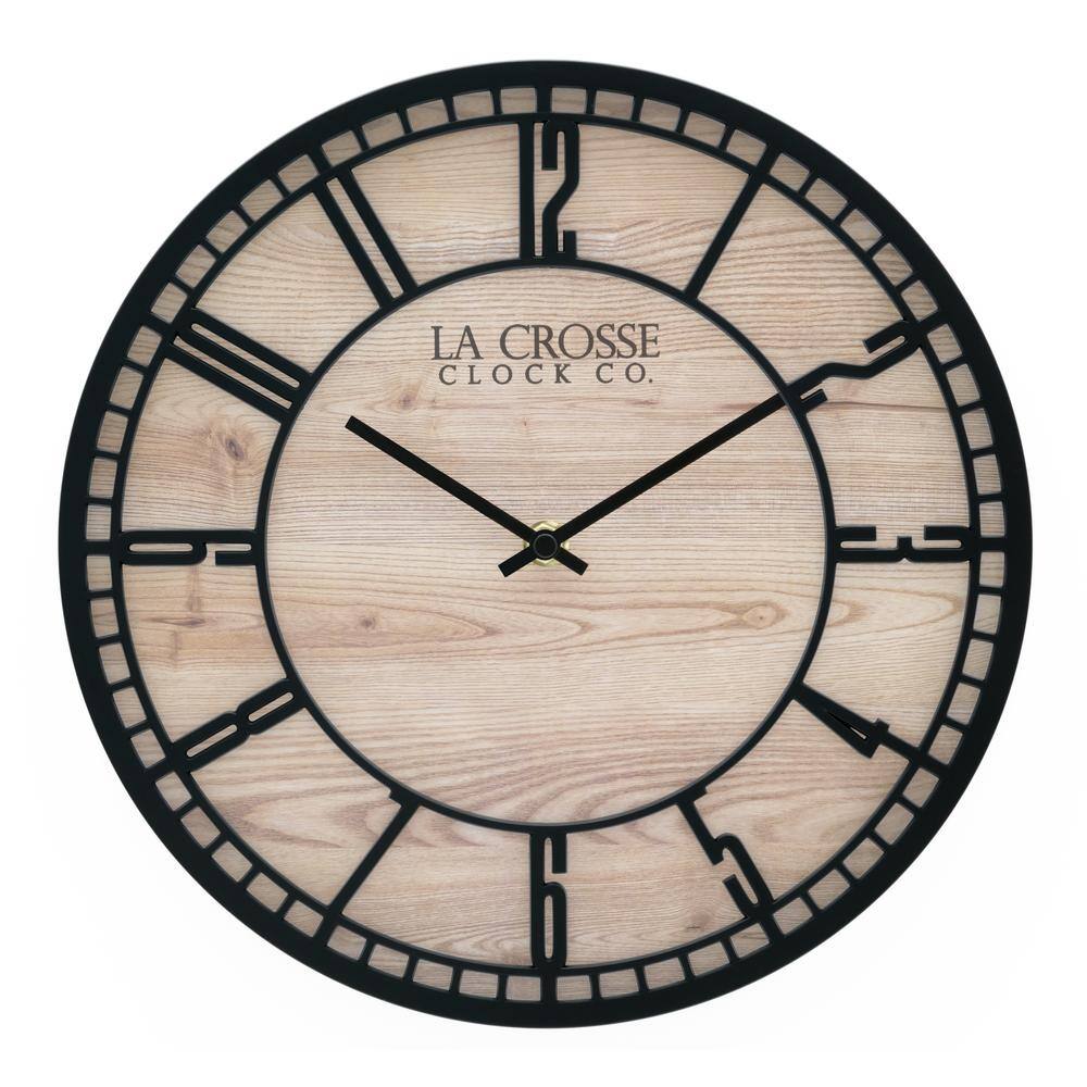 11.5" Black and Wood Grain Quartz Analog Wall Clock