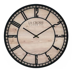 La Crosse Clock 19.7 in. Harper Wood Beige/Black Quartz Wall Clock