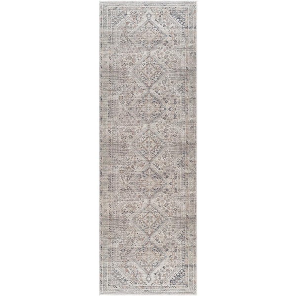 Amaka Butter Medallion 3 ft. x 8 ft. Machine-Washable Indoor Runner Area Rug