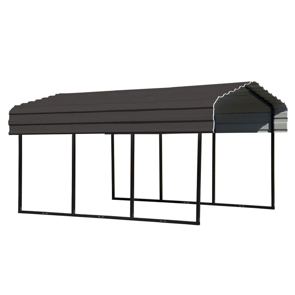 Arrow 10 Ft W X 15 Ft D Charcoal Galvanized Steel Carport Car Canopy And Shelter Cphc101507 The Home Depot