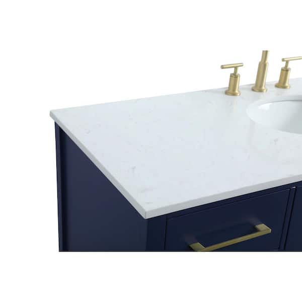 54 in. W x 22 in. D x 34 in. H Bath Vanity in Blue with Calacatta White Engineered Marble Top
