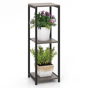 36 in. x 12 in. x 12 in. Grey and Black Metal Indoor/Outdoor Plant Stand Corner Plant Holder w/Metal Frame 3 Tier