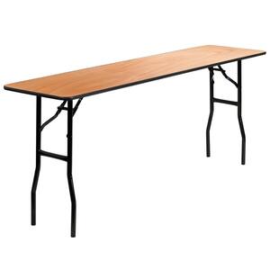 72 in. Natural Wood Tabletop Metal Frame Folding Table