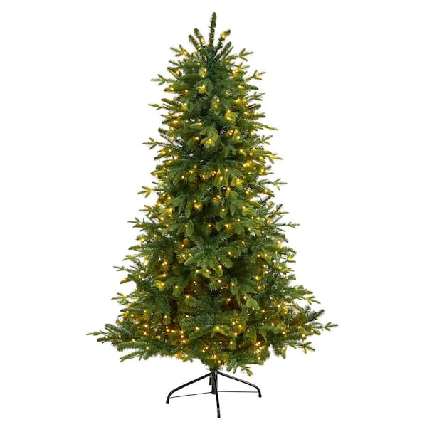 Nearly Natural 6 ft. Montreal Spruce Artificial Christmas Tree with 450 Warm White LED Lights and 1029 Bendable Branches