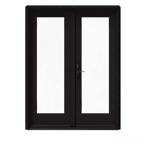 JELD-WEN 60 in. x 80 in. W-5500 Black Clad Wood Right-Hand Full Lite French Patio Door w/Unfinished Interior
