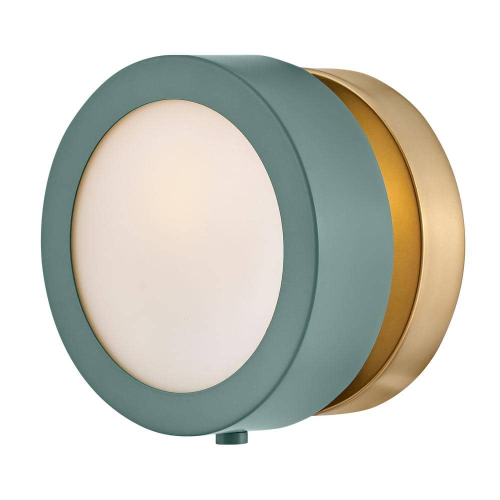 Sage Green and Brass Dimmable Wall Sconce with Etched Opal Glass