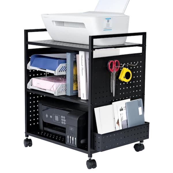 3-Tier Metal-Wheeled Office Equipment Printer Cart, Black