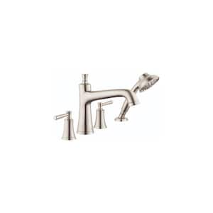 Joleena 2-Handle Deck Mount Roman Tub Faucet with Hand Shower in Brushed Nickel