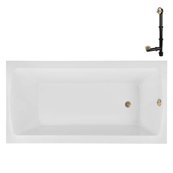 Streamline N-4360-751-PBR 66 in. x 34 in. Rectangular Acrylic Soaking Drop-In Bathtub, with Reversible Drain in Polished Brass