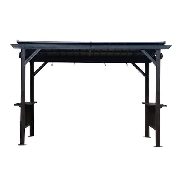 Gray 6.5 ft. x 12 ft. Hardtop Gazebo Canopy with 2 Side Shelves