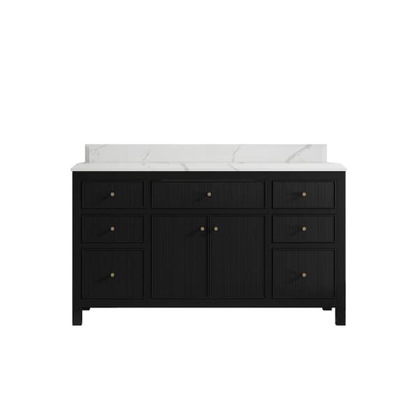 Willow Collections Sonoma 60 in. W x 22 in. D x 36 in. H Single Sink Bath Vanity in Black with Cove Edge Calacatta Quartz Top