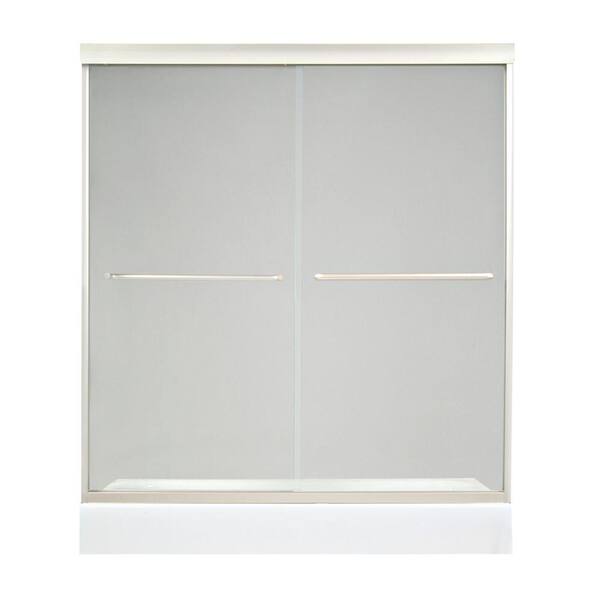 MAAX Tonik 59-1/2 in. x 71 in. Frameless 2-Panel Shower Door in Satin Nickel with Clear Glass