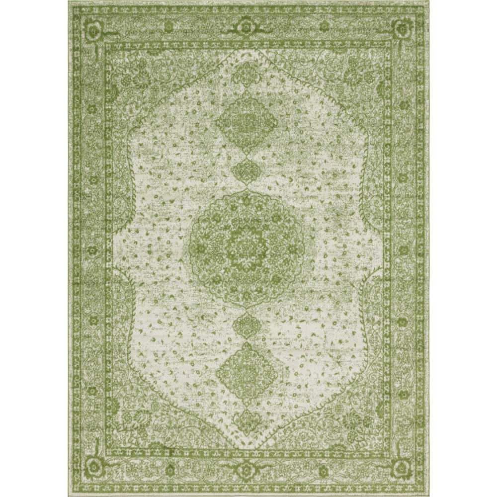 Green Medallion Synthetic Rectangular 9' x 12' Area Rug