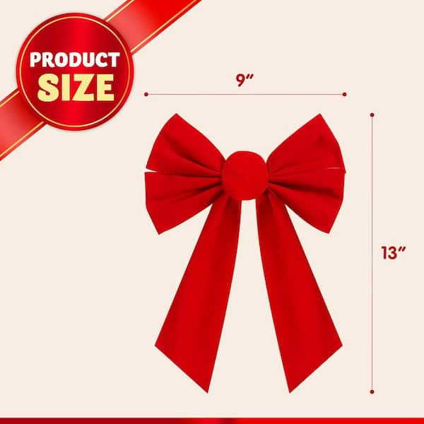 12 Pack Christmas Red Ornament Velvet Bows 13 in. Long by 9 in. Wide Decorative Christmas Bow, Wreath Garland Tree Decor