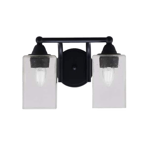 Unbranded Madison 6.75 in. 2-Light Bath Bar, Matte Black, Square Clear Bubble Glass Vanity Light
