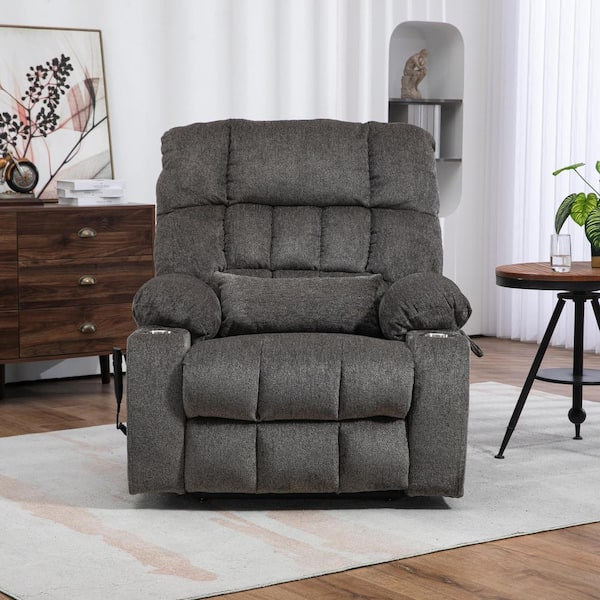 Dual OKIN Motor Chenille Lift Recliner with 2 Remote Controls, Pillow and 2 Cup Holder - Grey