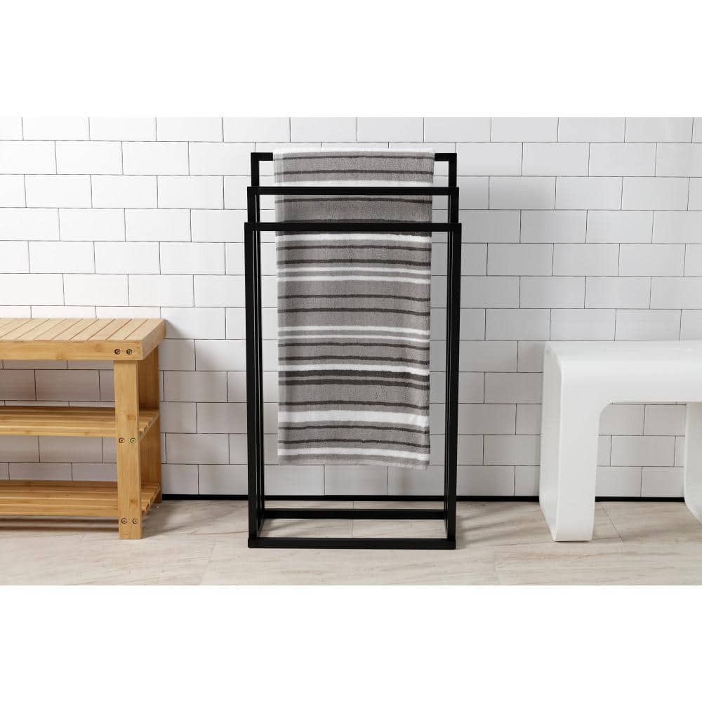 Matte Black Steel 3-Tier Freestanding Towel Rack