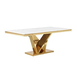 Titan Gold Faux Marble 78 in. L Pedestal Dining Table (Seats 6)