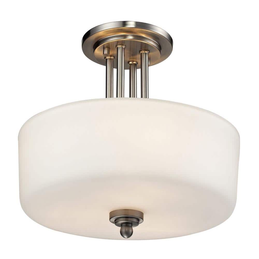 Cardinal 13 in. 3-Light Brushed Nickel Semi Flush Mount Light with Matte Op