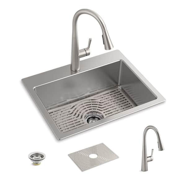 MENATT 28 Inch Drop-in Kitchen Sink, 304 Stainless Steel Topmount Handmade  Kitchen Sink, Single Bowl Workstation Sink with Drain Kit (Brushed),  28x18x9 