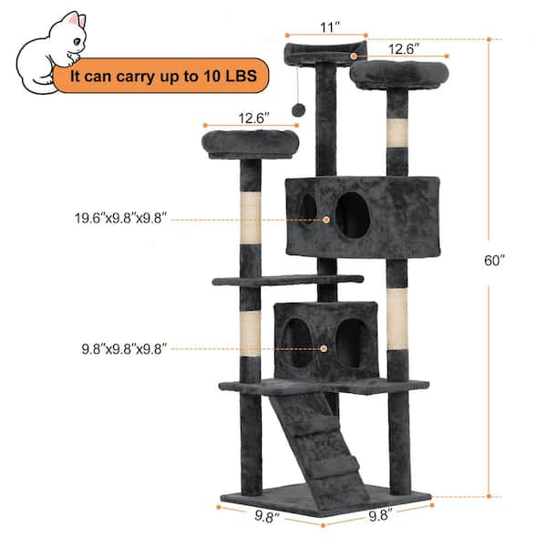 Coziwow 60 Cat Tree Tower Condo Furniture Scratching Post Pet Kitty Play House Grey