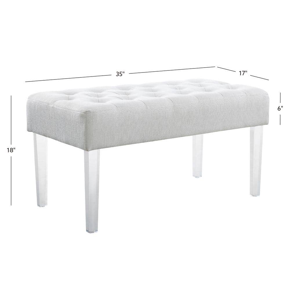 Ella White Tufted Linen Bench with Acrylic Legs