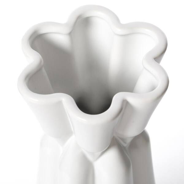 FABULAXE 9.5 in. H White Ceramic Modern Glazed Flower Shape 