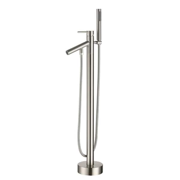 CASAINC Single-Handle Floor-Mounted Bath Tub Faucet with Hand Shower in Brushed Nickel