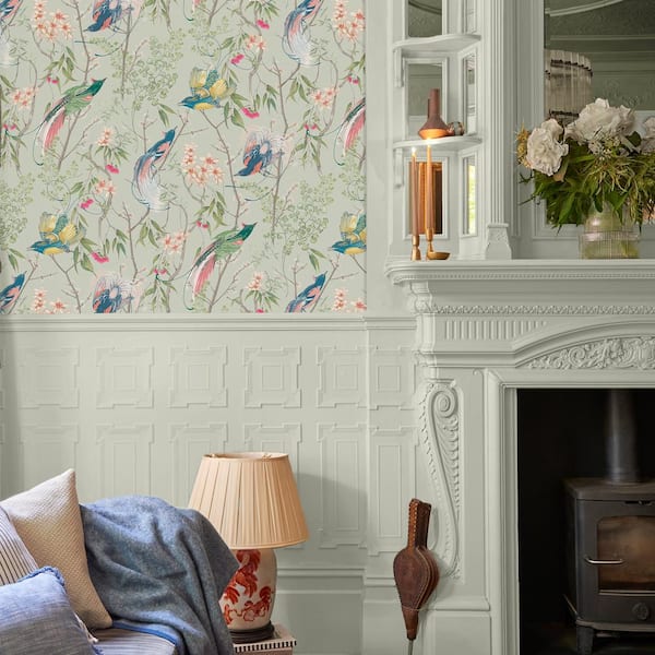 Clavering Birds Morning Sage Green Wallpaper