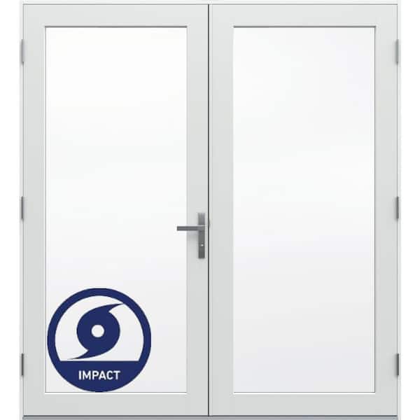 JELD-WEN 72 in. x 80 in. Right-Hand/Outswing Primed Fiberglass French Patio Door w/ Low-E Impact Glass and Nickel Handle