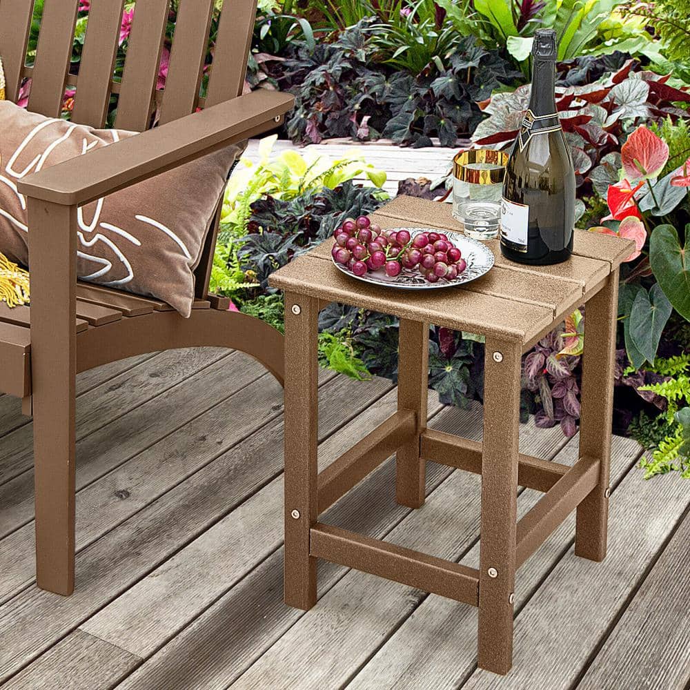14'' Brown HDPE Weather-Resistant Adirondack Side Table